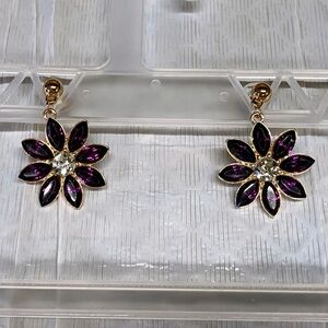 NWOT Flower Drop Earrings in Purple and Gold